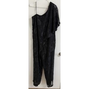 Adrianna Papell Formal Jumpsuit 14W Floral Chiffon One‎ Shoulder Pants Sparkle